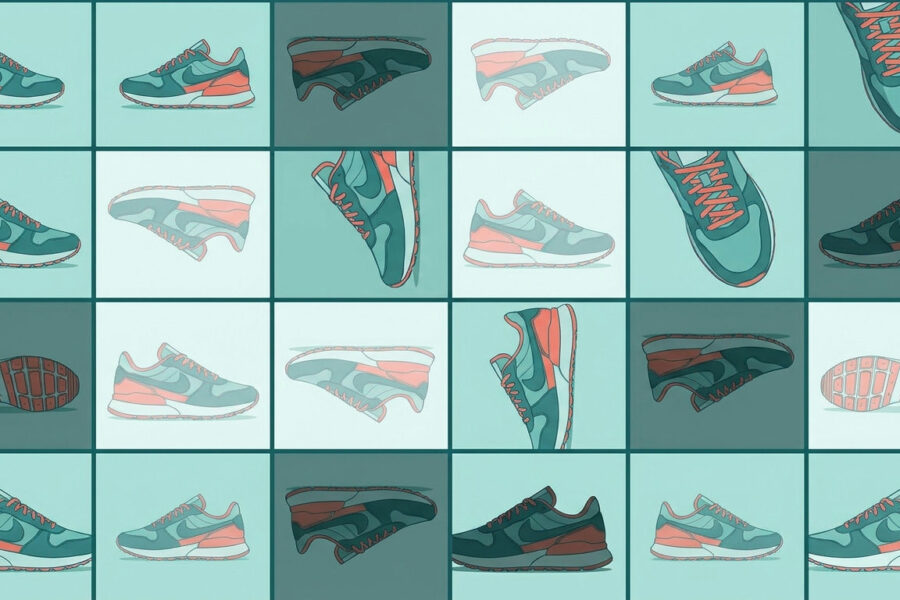 Image data augmentation example: one product photo shown as a grid of flipped, cropped, rotated and recoloured variations