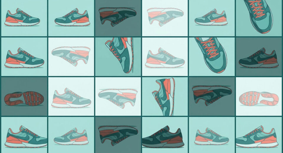 Image data augmentation example: one product photo shown as a grid of flipped, cropped, rotated and recoloured variations