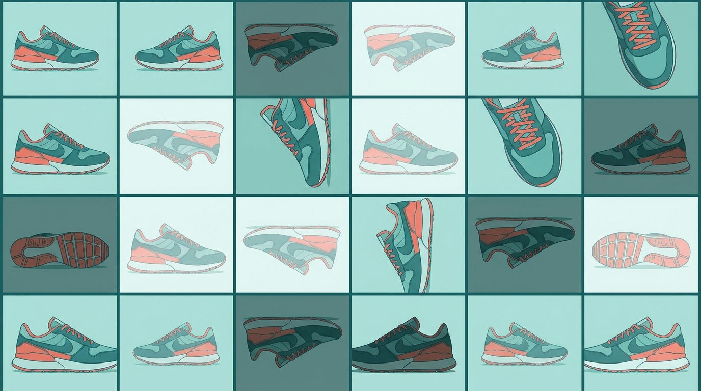 Image data augmentation example: one product photo shown as a grid of flipped, cropped, rotated and recoloured variations