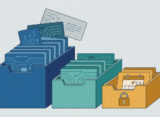 Train validation test split illustrated as data cards sorted into three trays of different sizes