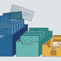 Train validation test split illustrated as data cards sorted into three trays of different sizes