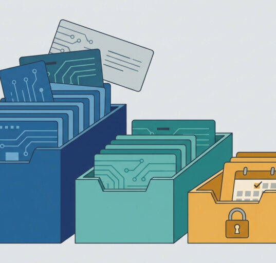 Train validation test split illustrated as data cards sorted into three trays of different sizes