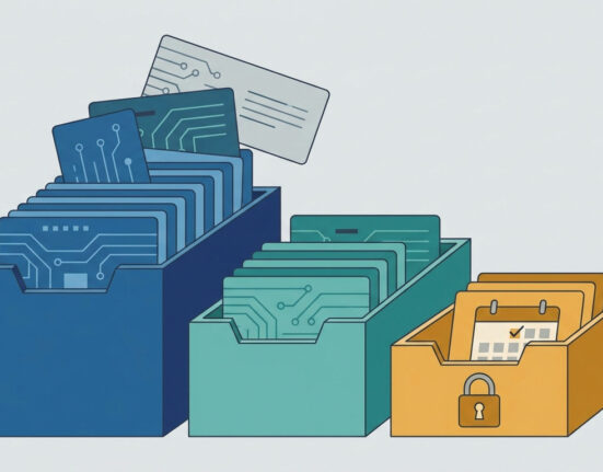 Train validation test split illustrated as data cards sorted into three trays of different sizes